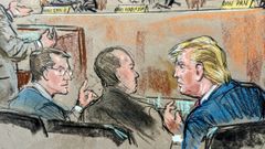 Ilustraci�n�de Trump y sus abogados en la sala del tribunal de Washington.