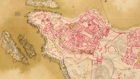 Detalle del plano de A Coru�a en 1726 trazado por el ingeniero militar Francisco Montaig� en el que se aprecia la plaza de la calle Sinagoga con su configuraci�n actual