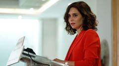 La presidenta madrile�a, Isabel D�az Ayuso, este jueves en un desayuno informativo organizado por Europa Press.