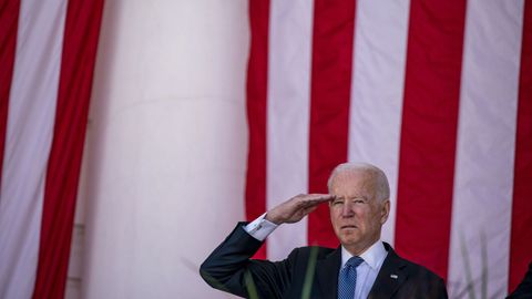 El presidente de Estados Unidos, Joe Biden, este lunes, durante la celebraci�n en Arlington del Memorial Day o D�a de los Ca�dos