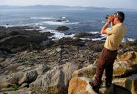 Un vigilante observa una parte de la costa de Corme en la que abunda el percebe. 
