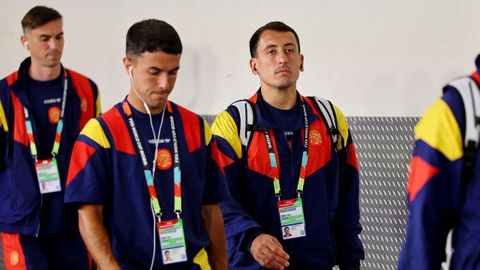 Fabi�n, Zubimendi y Oyarzabal, en el SoFi Stadium de Los �ngeles.