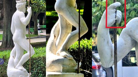 Desperfectos en la escultura de Neptuno del Campo San Francisco de Oviedo