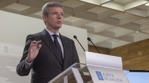 El presidente de la Xunta, Alfonso Rueda, este martes tras el consello 