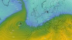 Previsin para el prximo mircoles, cuando el anticicln al oeste y una borrasca sobre Dinamarca crearn un corredor de isobaras que canalizar aire desde el rtico hasta Galicia