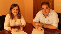 Lara da Silva, presidenta del Consello Reguladora da Denominaci�n de Orixe Monterrei, y Gerardo Seoane, alcalde de Ver�n, firmaron un convenio de colaboraci�n para organizar la Feira do Vi�o