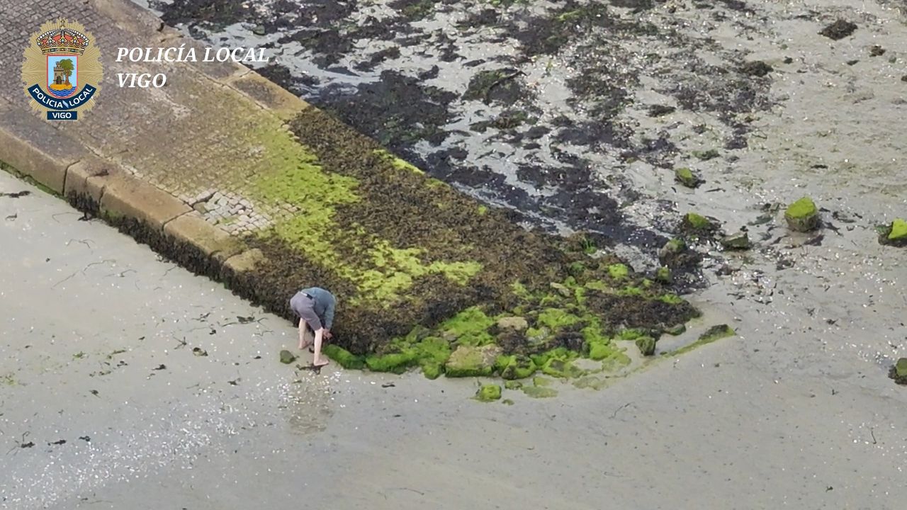 Un dron policial pilla a un furtivo que extrajo tres kilos de almejas en una playa vedada al marisqueo por toxinas de Vigo