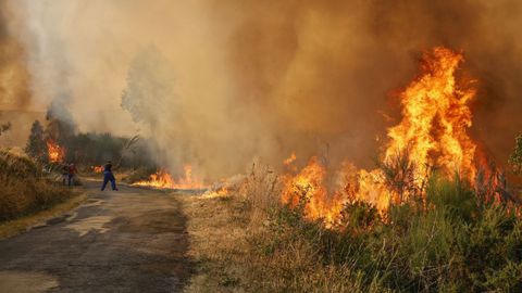 Incendio forestal en Meln, entre las aldeas de Quins y Vilaverde