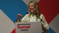 La lder de Sumar, vicepresidenta segunda y ministra de Trabajo, Yolanda Daz, en un acto de campaa de las elecciones gallegas en A Corua.