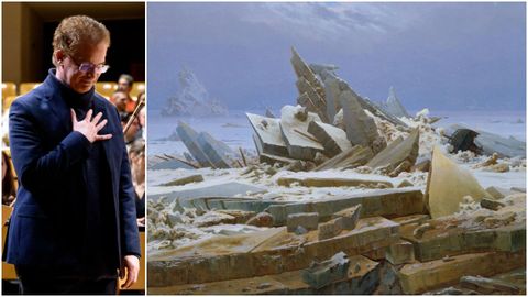 Soutullo, agradeciendo los aplausos en el Auditorio Nacional en el estreno de su obra �El mar de hielo�, partitura que compuso inspirado en el cuadro hom�nimo de Caspar David Friedrich.