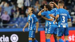 Jugadores del Deportivo en el encuentro ante el Linares