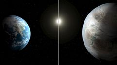 Una ilustraci�n art�stica compara la Tierra (izda.) con el Kepler 452b.