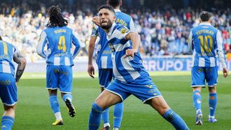 Zakaria celebra el gol del Deportivo ante el Eibar.