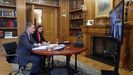 Los reyes, durante la videollamada con directivos de la Asociaci�n Comercio de Oviedo