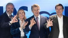 Jorge Azc�n, Mar�a Guardiola, Alberto N��ez Feijoo y Alfonso Fern�ndez Ma�ueco celebran los resultados electorales del PP en Castilla y Le�n.