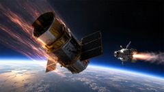 Simulacion del momento en el que la nave rob�tica se aproxima al telescopio Swift, en ca�da hacia la atm�sfera terrestre