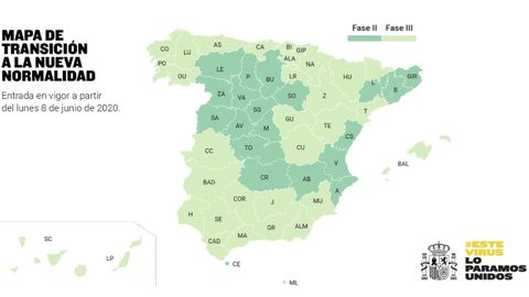 Mapa de la fase tres, a partir del lunes 8 de junio