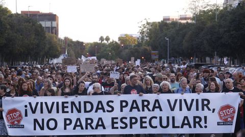 Asistentes a la manifestaci�n por el derecho a la vivienda que ha recorrido las calles de C�rdoba este domingo.