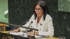La presidenta interina de Venezuela, Delcy Rodr�guez, durante su intervenci�n ante la Asamblea General de la ONU