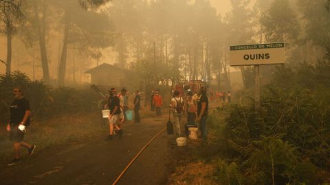 Incendio forestal en Meln, entre las aldeas de Quins y Vilaverde