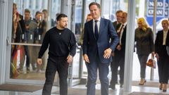 El secretario general de la OTAN, Mark Rutte, dio este jueves la bienvenida a Zelenski en Bruselas.