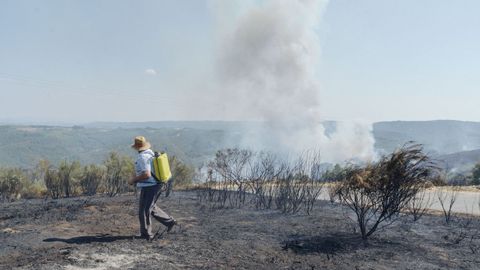 Algunos vecinos trataron de contener el avance del fuego con los medios de los que disponían en sus casas.