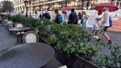 Las calles de Catania, cubiertas de ceniza y la gente, protegi�ndose con paraguas.