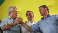 Fl�vio Bolsonaro con el exgobernador de Goi�s Ronaldo Caiado y con el actual mandatario del estado de Sao Paulo, Tarcisio de Freitas