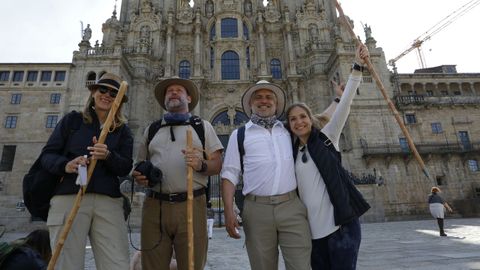 Un grupo de mexicanos a su llegada al Obradoiro