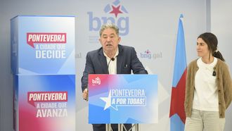 Miguel Anxo Fern&aacute;ndez Lores y Sabela Bar&aacute;, este viernes en la sede del BNG en Pontevedra