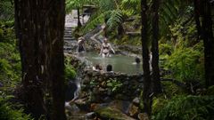 Turistas ba��ndose en las aguas termales de S�o Miguel.