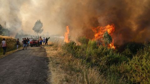 Incendio forestal en Meln, entre las aldeas de Quins y Vilaverde