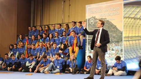 El presidente del PP, Pablo Casado, durante el acto de presentaci�n celebrado hoy en Valencia