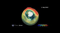 Imagen del agujero de la capa de ozono tomada por el Copernicus Atmosphere Monitoring Service en el 2019