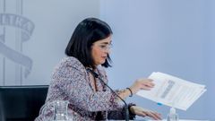 La ministra de Sanidad, Carolina Darias, al trmino de la reunin del Consejo Interterritorial del Sistema Nacional de Salud