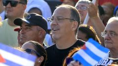 Alejandro Castro Esp�n, hijo de Ra�l Castro y pareja de Annalie Lilliam Rueda Cardero, a la que EE.UU. acaba de imponer sanciones, durante un acto de apoyo a su padre en mayo, tras su imputaci�n por la Justicia estadounidense