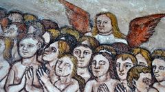 Una escena del Juicio Final forma parte del conjunto de murales que acaba de ser restaurado en la iglesia de San Xillao de Lobios