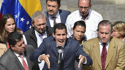 El l�der opositor Juan Guaid�, durante su comparecencia en la Asamblea Nacional