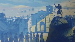 Recreaci�n de la elecci�n de un s�ndico en el antiguo Vigo, sobre la Pedra y con la colegiata al fondo. Es de la exposici�n Vigo no tempo