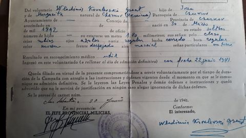 Ficha de inscripción de Kovalevski en la División Azul