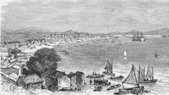 Grabado del Vigo de 1876. Est� la fragata norteamericana que extradit� a William M. Tweed.