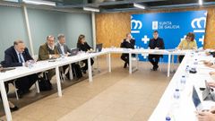 Reuni�n del Consello de Universidades, con los tres rectores, a la izquierda (Manuel Reigosa,�Antonio L�pez y Ricardo Cao) y (de frente) el conselleiro de Educaci�n, Rom�n Rodr�guez, en el centro