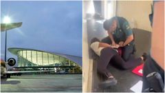 A la izquierda, terminal regional del aeropuerto de Valencia. A la derecha, detención de una de las monitoras del campamento de jóvenes franceses.