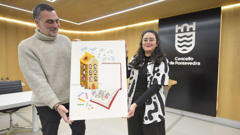 O concelleiro Demetrio G�mez e artista Maritza Berttolini.