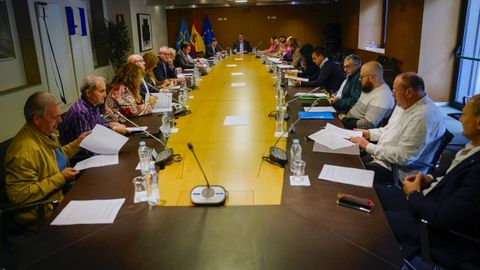 El consejero de Movilidad, Medio Ambiente y Gesti�n de Emergencias, Alejandro Calvo, preside la reuni�n de la Alianza por las Infraestructuras, este lunes en el Palacio de los Condes de Toreno