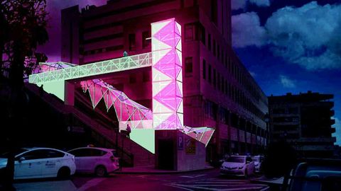 Imagen virtual del ascensor y escalera mec�nica que conectar� la losa de Renfe (plaza de los ferroviarios) con los aleda�os de la calle Ur�a, en Oviedo