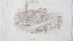 Unha das imaxes m�is ic�nicas da cidade de Lugo vista nun debuxo feito en 1842 polo artista Ram�n Gil Rey.