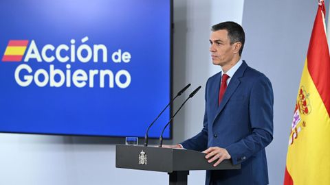 El presidente del Gobierno, Pedro S�nchez, durante su declaraci�n institucional en la Moncloa.