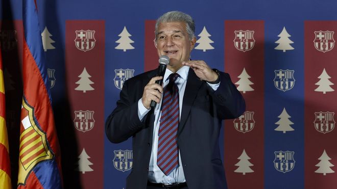 Joan Laporta, durante la comida de Navidad del Barcelona.