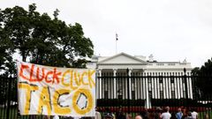 Pancarta con el acr�nimo TACO (�Trump always chickens out�, traducido como Trump siempre se acobarda) a las puertas de la Casa Blanca en una protesta ciudadana.